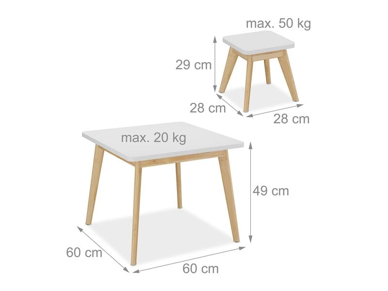 relaxdays Kindersitzgruppe MDF / Bambus, 5-teilig Sitzgarnitur für das Kinderzimmer