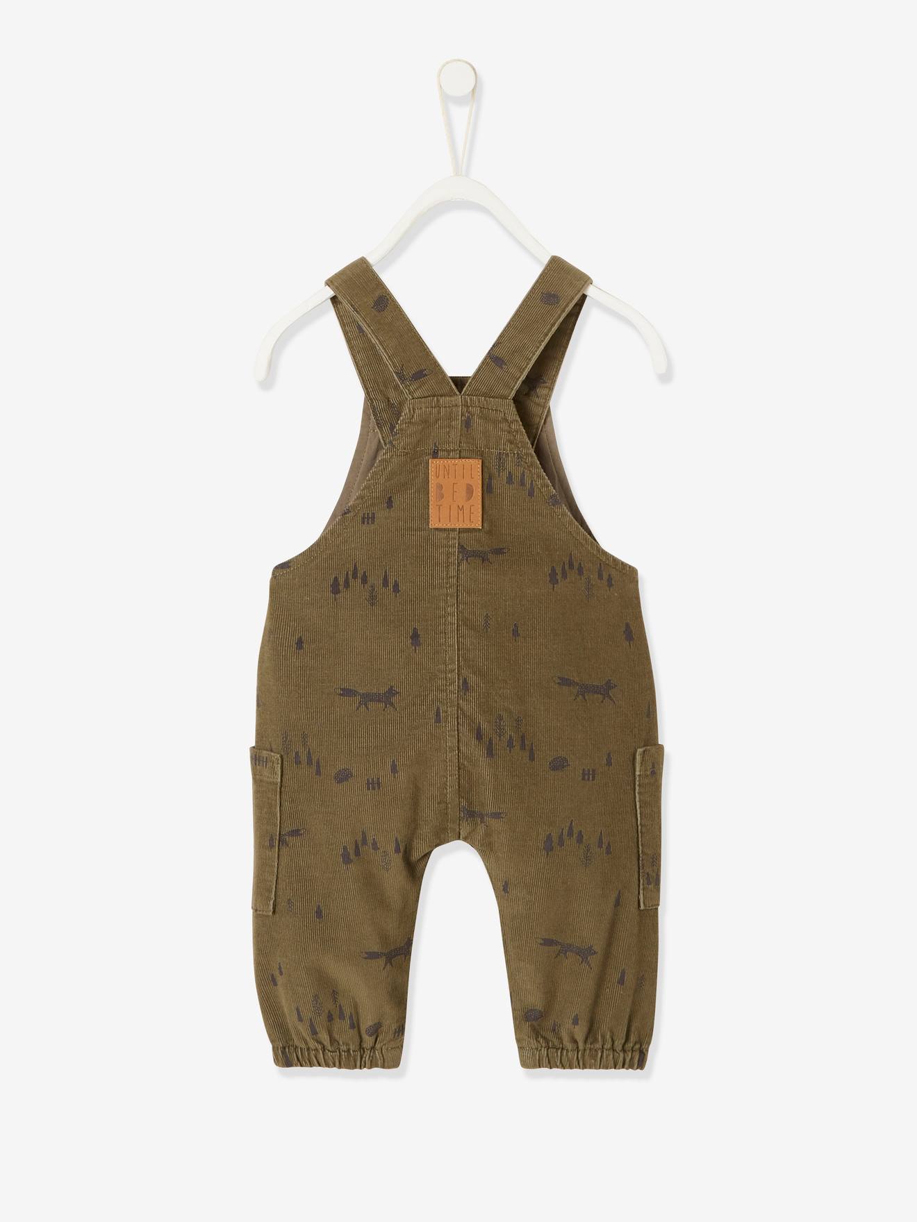 Jardineira infantil de veludo estampado, estampa verde média