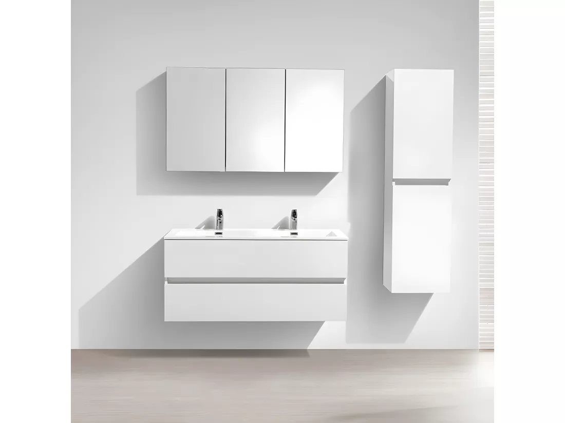 Meuble salle de bain design double vasque SIENA largeur 120 cm blanc laqué