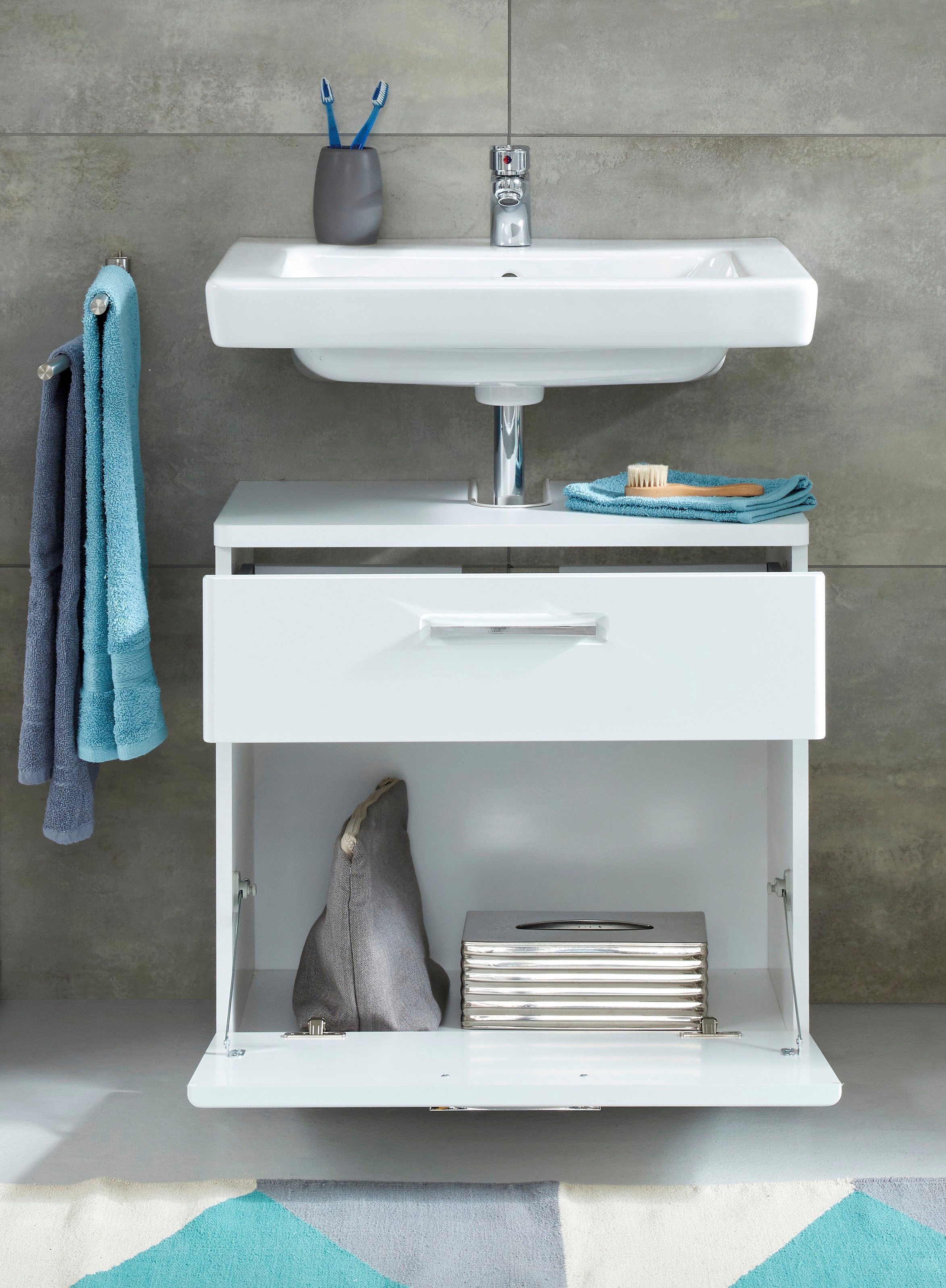 welltime Waschbeckenunterschrank »Mora« Waschbeckenunterschrank mit Klappe - (B/T/H) 60/38/58 cm