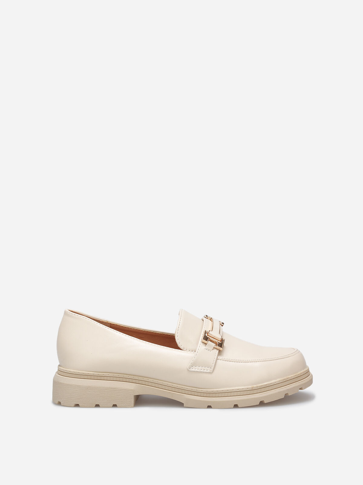 Mocassins à semelle fine crantée et boucle- Beige