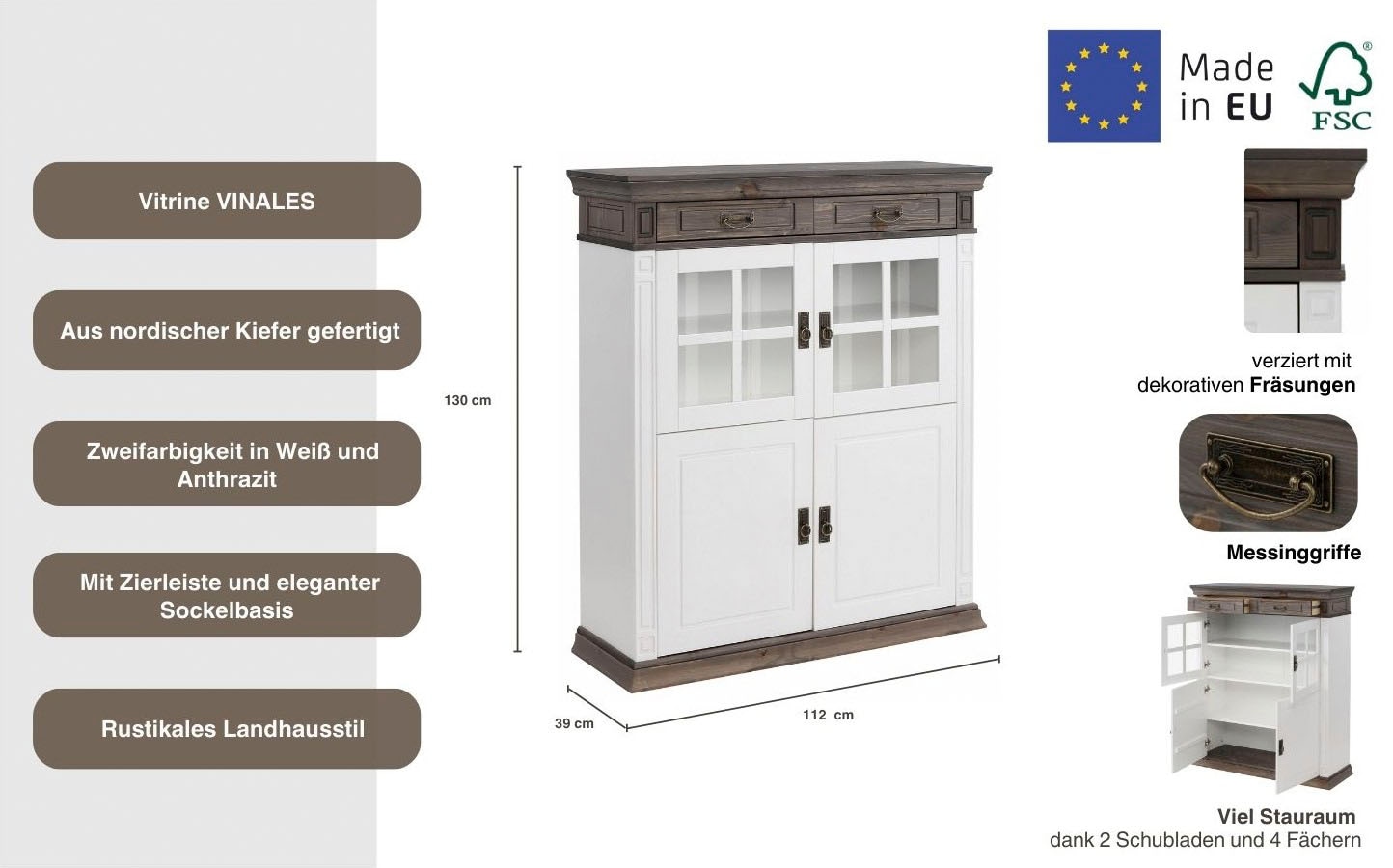 Home affaire Highboard »Vinales« Vitrine, Breite 112 cm