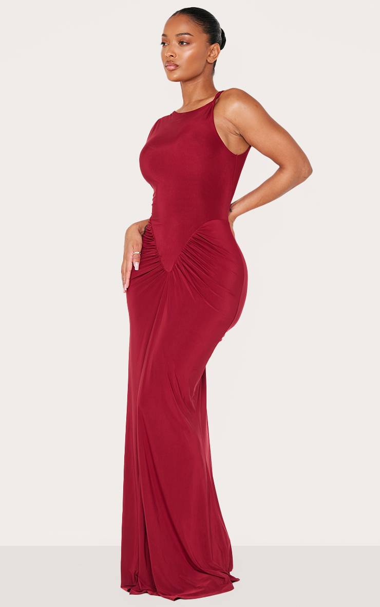 Rouge Bordeaux Robe Maxi Shape Sans Manches Froncée Taille V