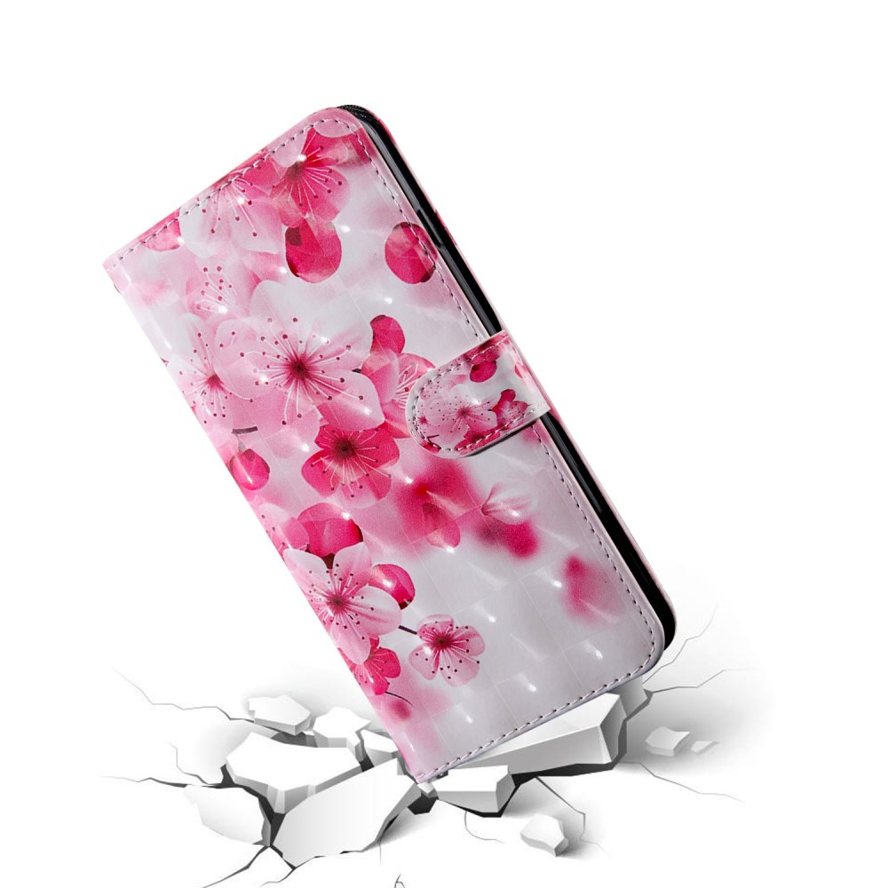 iPhone 14 Leder Tasche mit Kartenfächern - Kirschblüten