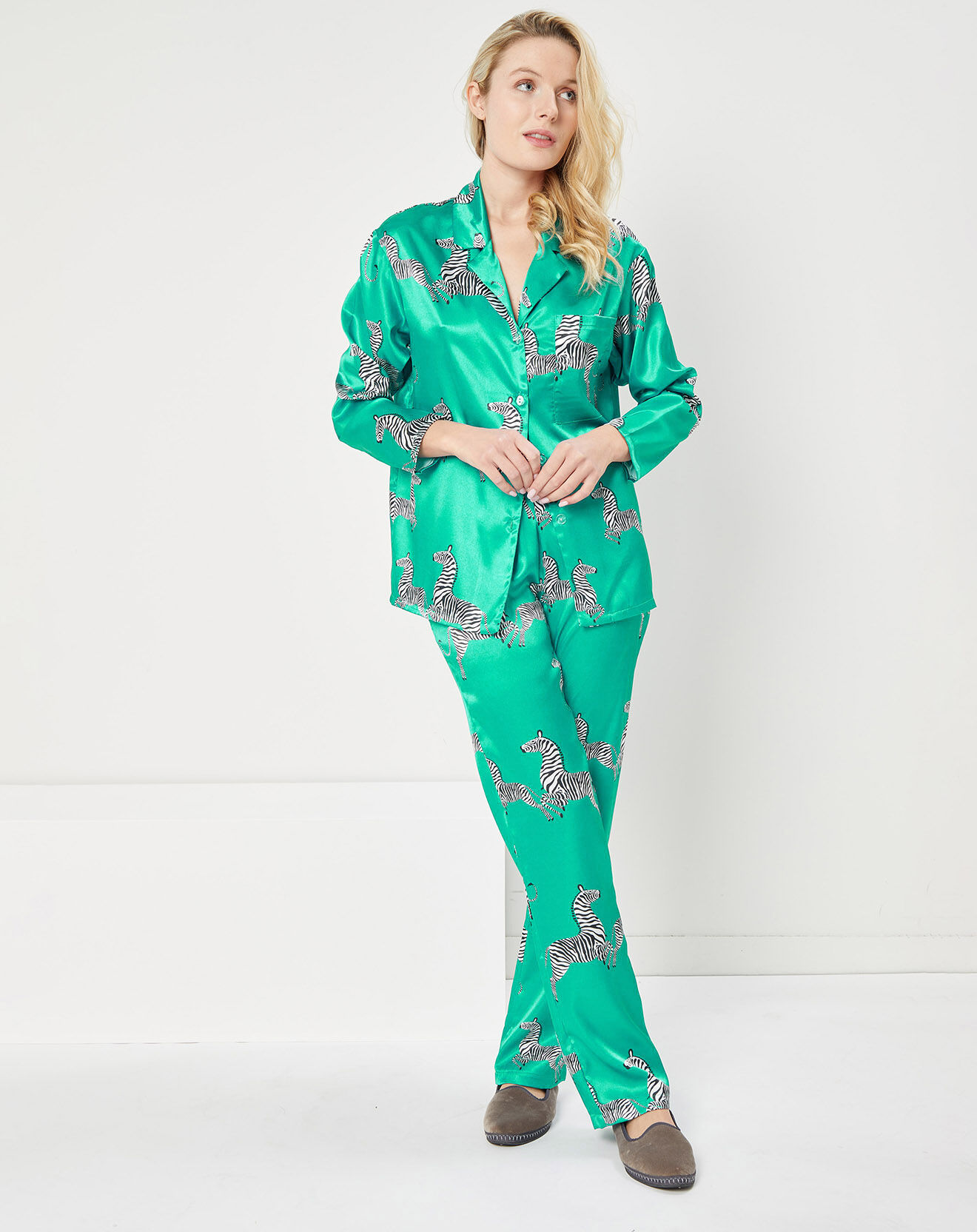 Quartier Latin Pyjama satiné Clara imprimé vert émeraude