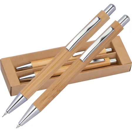 Macma Schreibset aus Bambus / Kugelschreiber und Druckbleistift