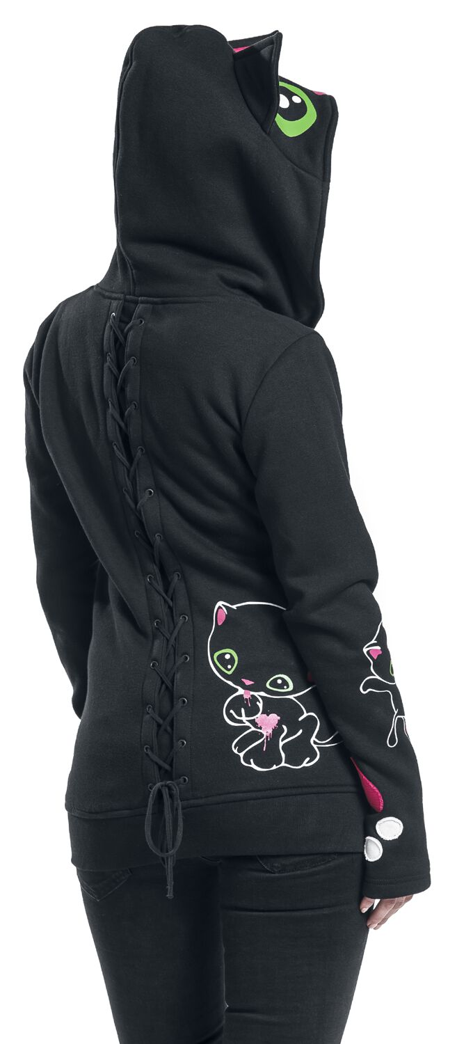 Black Cat Hood | Cupcake Cult Sweat-shirt zippé à capuche