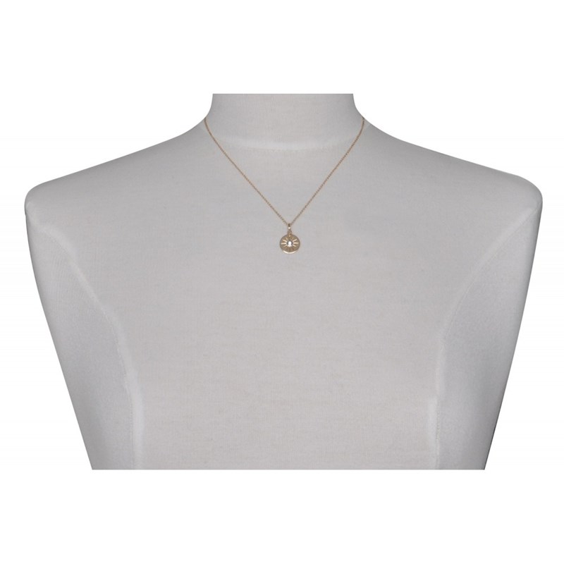 Collier Plaqué Or Médaille Ronde Soleil et Strass