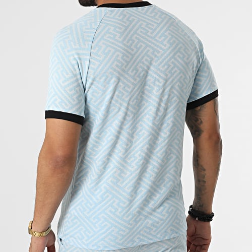 Ensemble Tee Shirt Col Zippé Short Jogging C5839-C8149 Bleu Clair