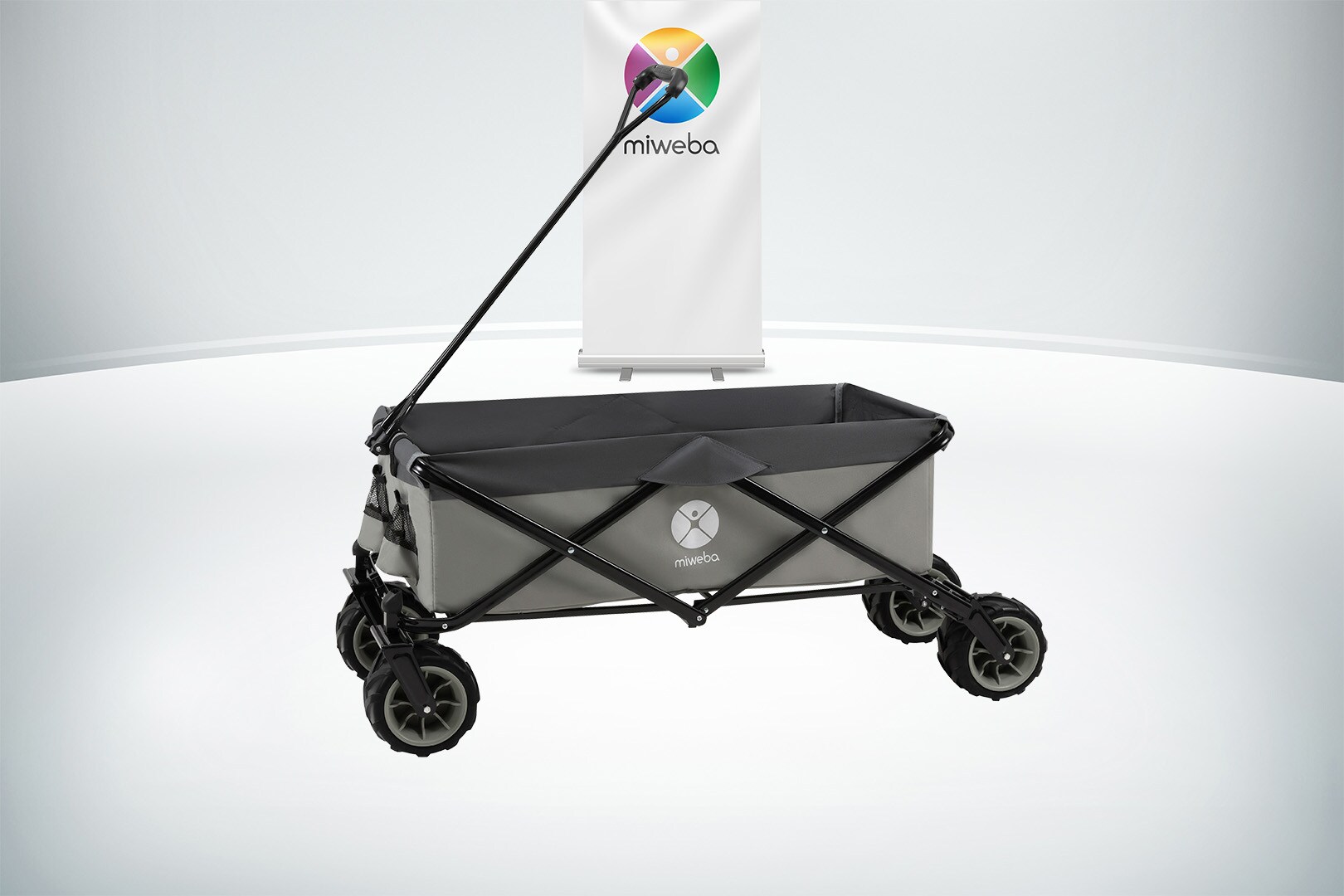 Miweba Bollerwagen MB-30, breite Reifen, faltbarer Bollerwagen mit Außentaschen, bis 120kg belastbar (Hellgrau/Dunkelgrau)