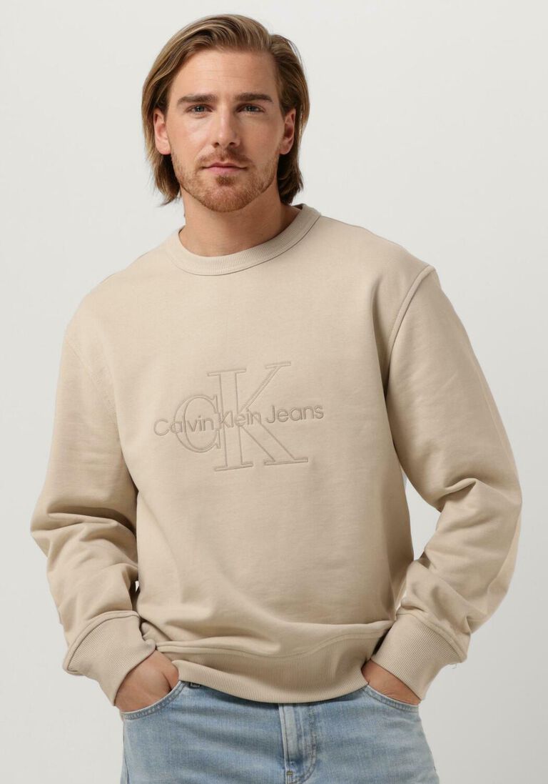 CALVIN KLEIN beige calvin klein sweater monologo washed crew neck