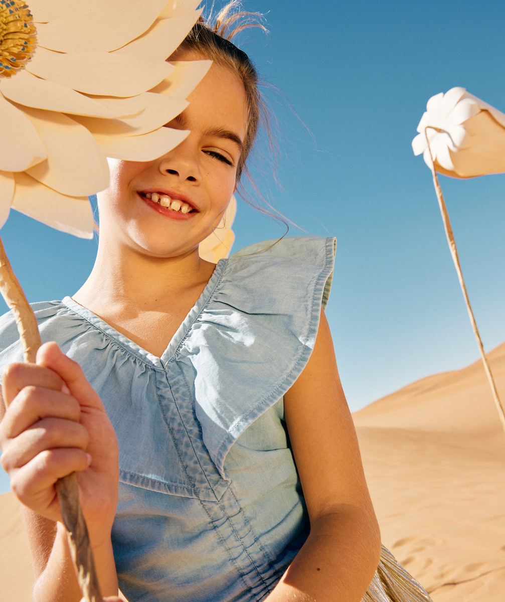 blouse sans manches fille en denim low impact avec volants
