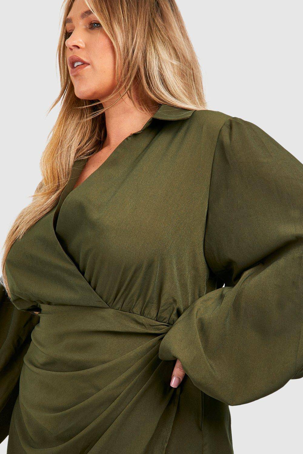 boohoo Plus Robe Portefeuille à Manches Blouson