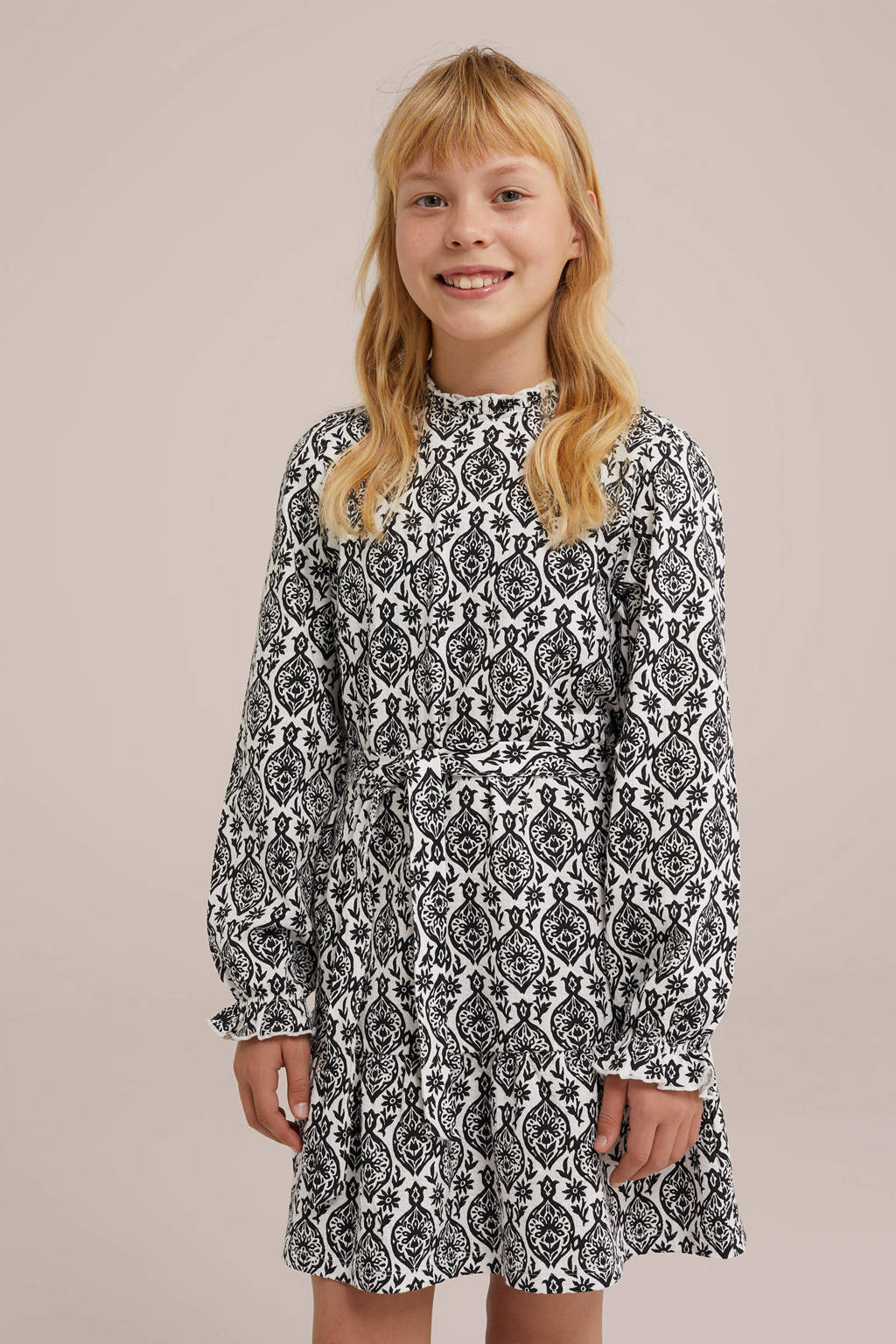 WE Fashion jurk met all over print blanc