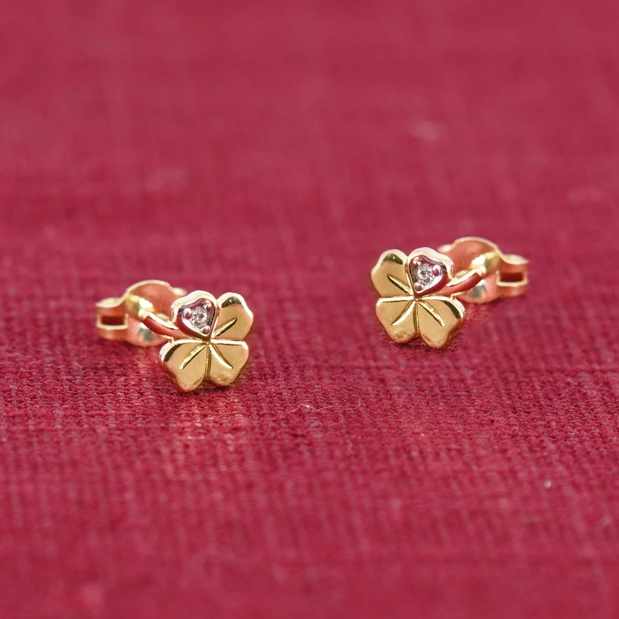 trendor Kinder-Ohrstecker 333 Gold Kleeblatt mit Diamant gold