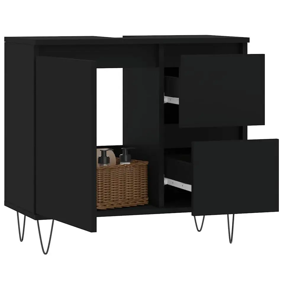vidaXL - Wastafelonderkast met 2 lades - Zwart - Hout en ijzer - 65x33x60 cm