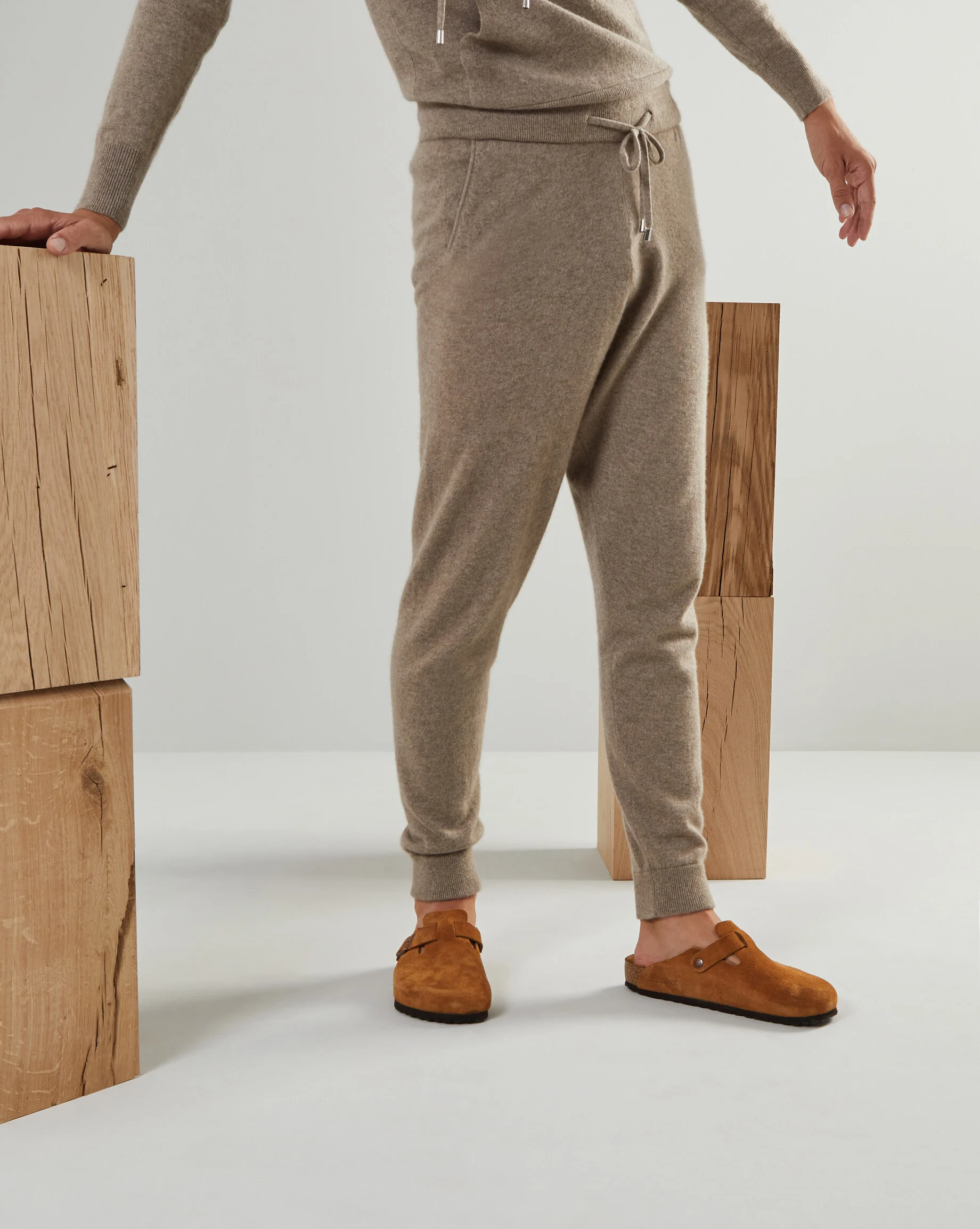 Pantalon jogging homme en cachemire 2 fils | Marron