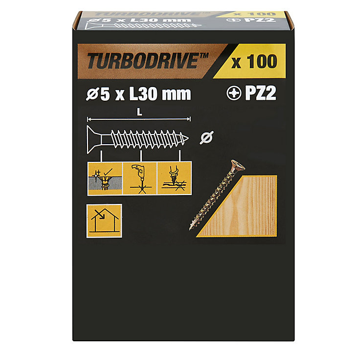 Vis à bois Turbodrive Premium pozidriv zinguée jaune 5x30 mm - 100 pièces