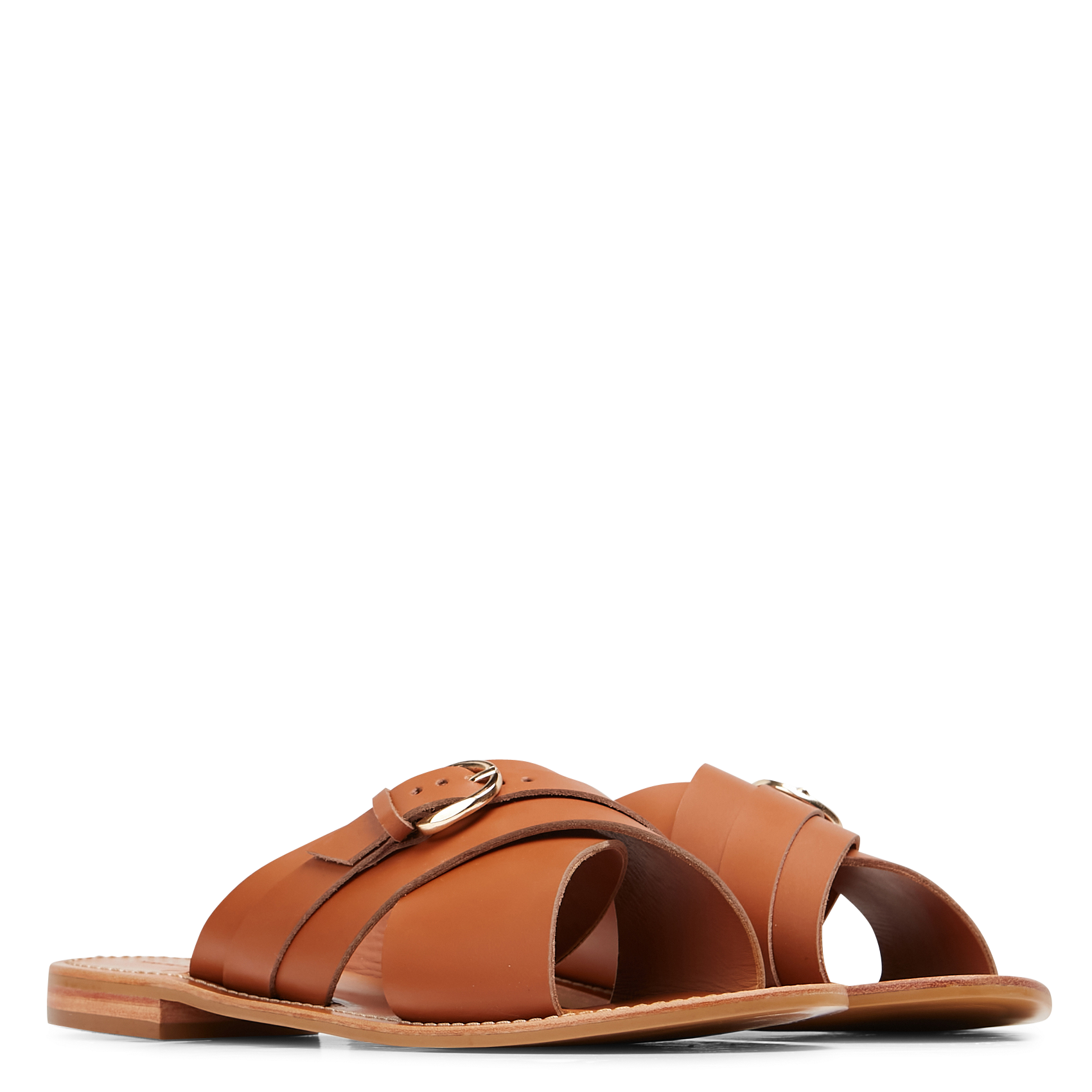 MISHMI - Sandales plates en cuir| Marron