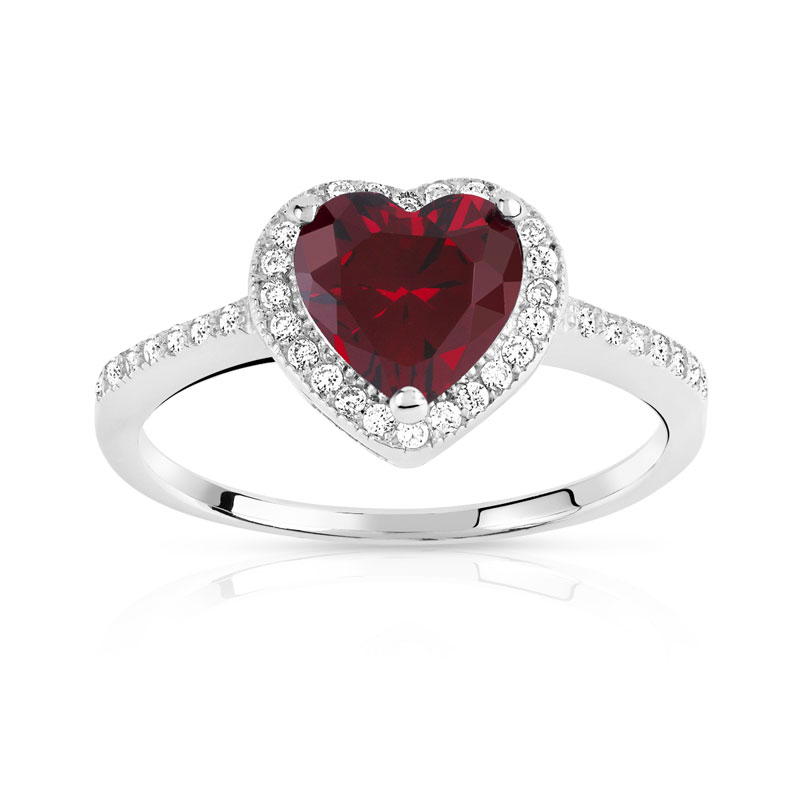 Bague argent 925 coeur zirconias rouges et blancs