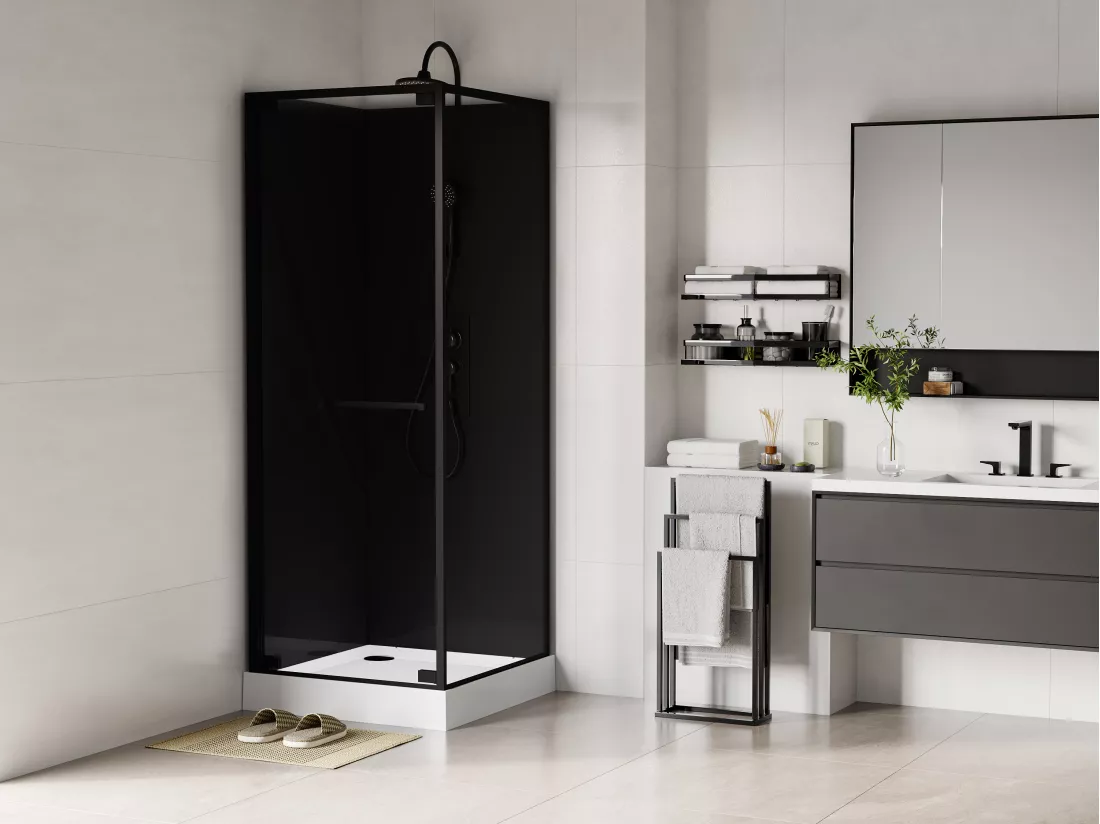 Cabine de douche installation réversible - Hauteur ajustable - Noir - L80 x l80 x H209/229 cm - BADONI
