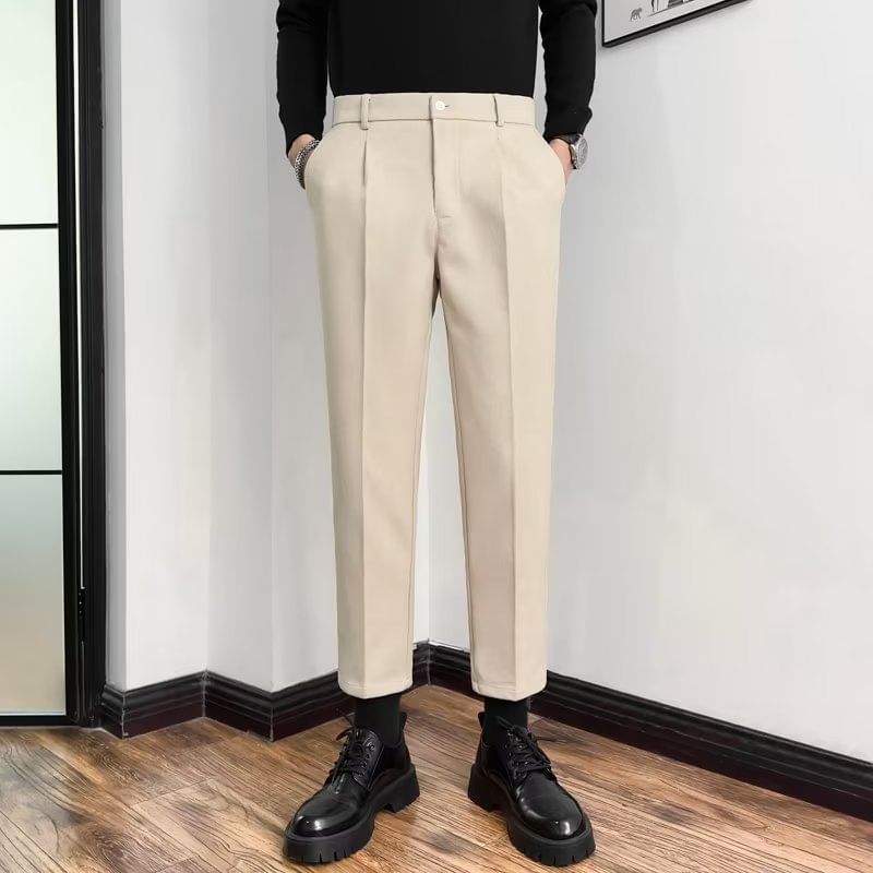 DuckleBeam - Mid Rise Plain Cropped Straight Leg Dress Pants