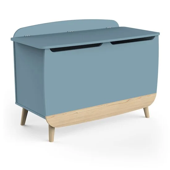 Firmiana Coffre à Jouets avec Couvercle   Bleu Orage / Bois Naturel        de               CBA Meubles