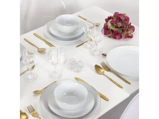 Assiette en porcelaine avec liseré doré (Lot de 6) Assiettes plates - 20 cm