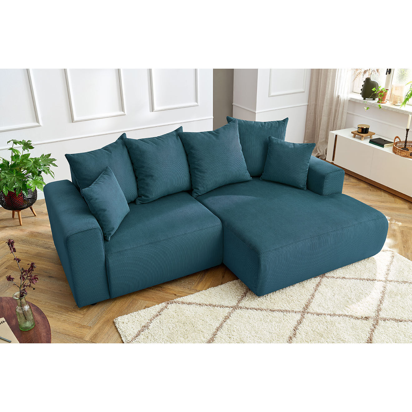 Bobochic Canapé d'angle fixe droit Enjoy bleu foncé - 237x147x95 cm
