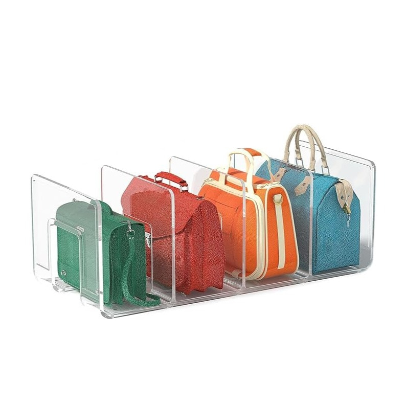 (2er Set) 4-fach Acryl Handtaschen Aufbewahrungs Fächer Schrank Organizer Regal Trenner für Taschen / Geldbörsen - Transparent