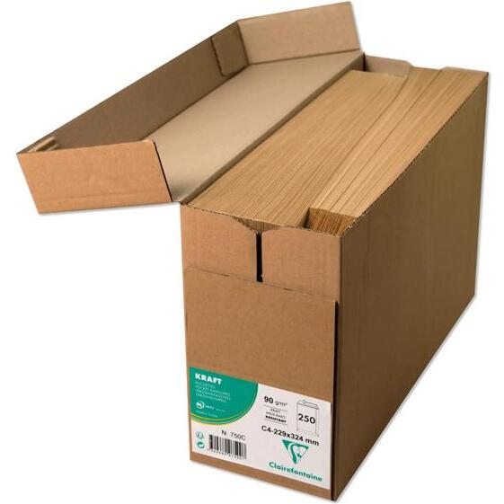 Boite de 250 Pochettes Kraft Milleraies Brun C4-229x324 mm - Auto-Adhésives - 90g/m2 - Brun