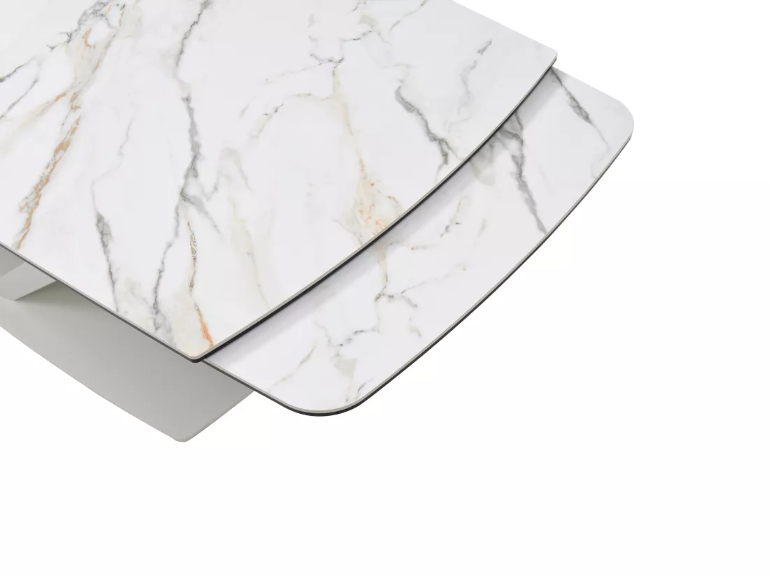 Table à manger extensible 6 à 10 personnes en verre trempé, céramique et métal - Effet marbre blanc - MALATA de Maison Céphy