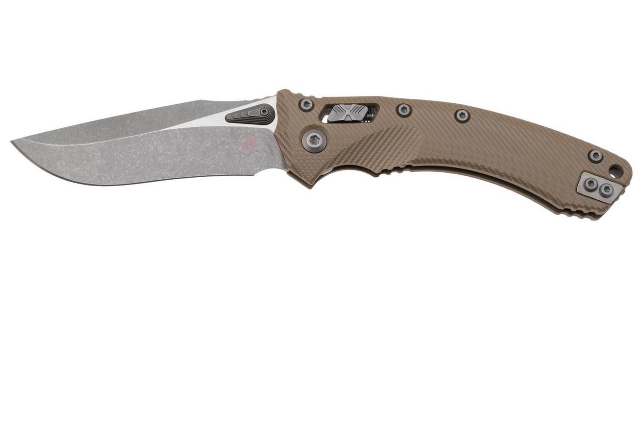 Microtech Amphibian 137RL-10APFLGTTA, Apocalyptic Stonewashed M390MK, Fluted Tan G10 zakmes