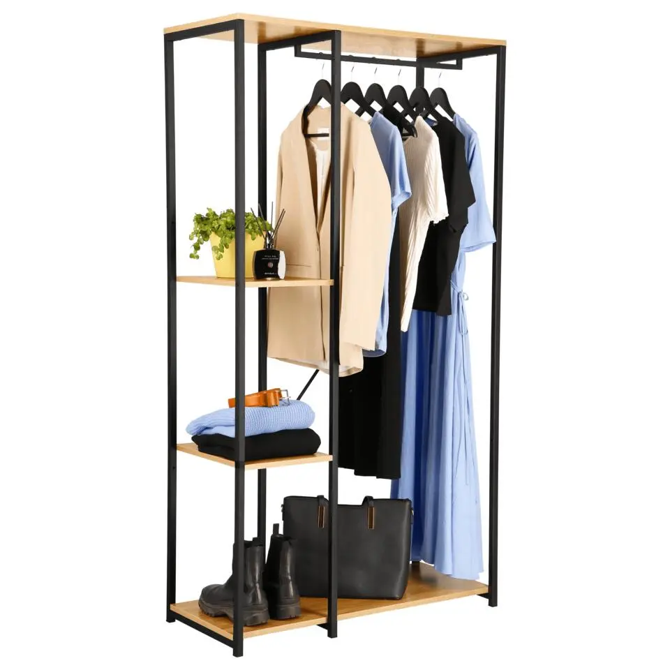 Kledingkast - Open Kast - 176x90x40 cm - MDF lichte Eik & Metaal