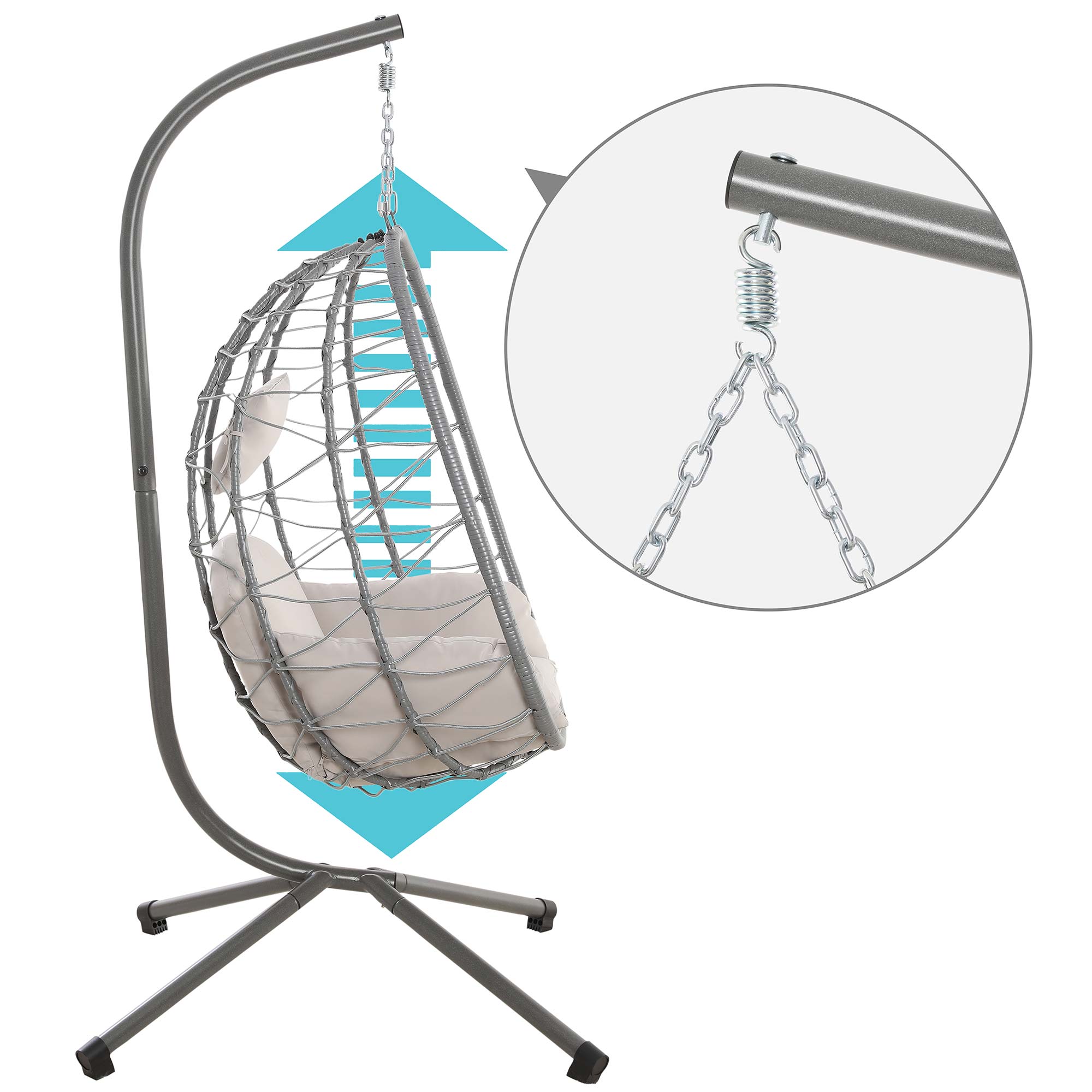 Makika Hängesessel mit Gestell höhenverstellbar aus Polyrattan in Silber