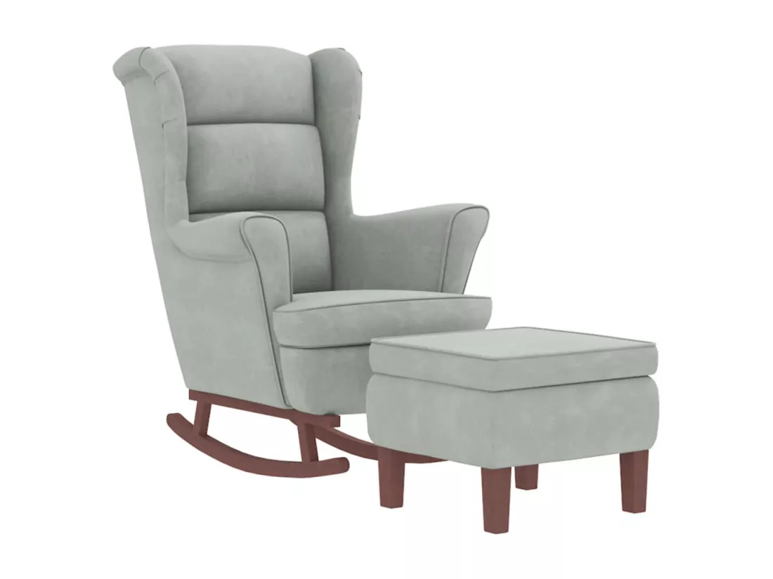 Chaise à bascule avec pieds en bois et tabouret Gris clair