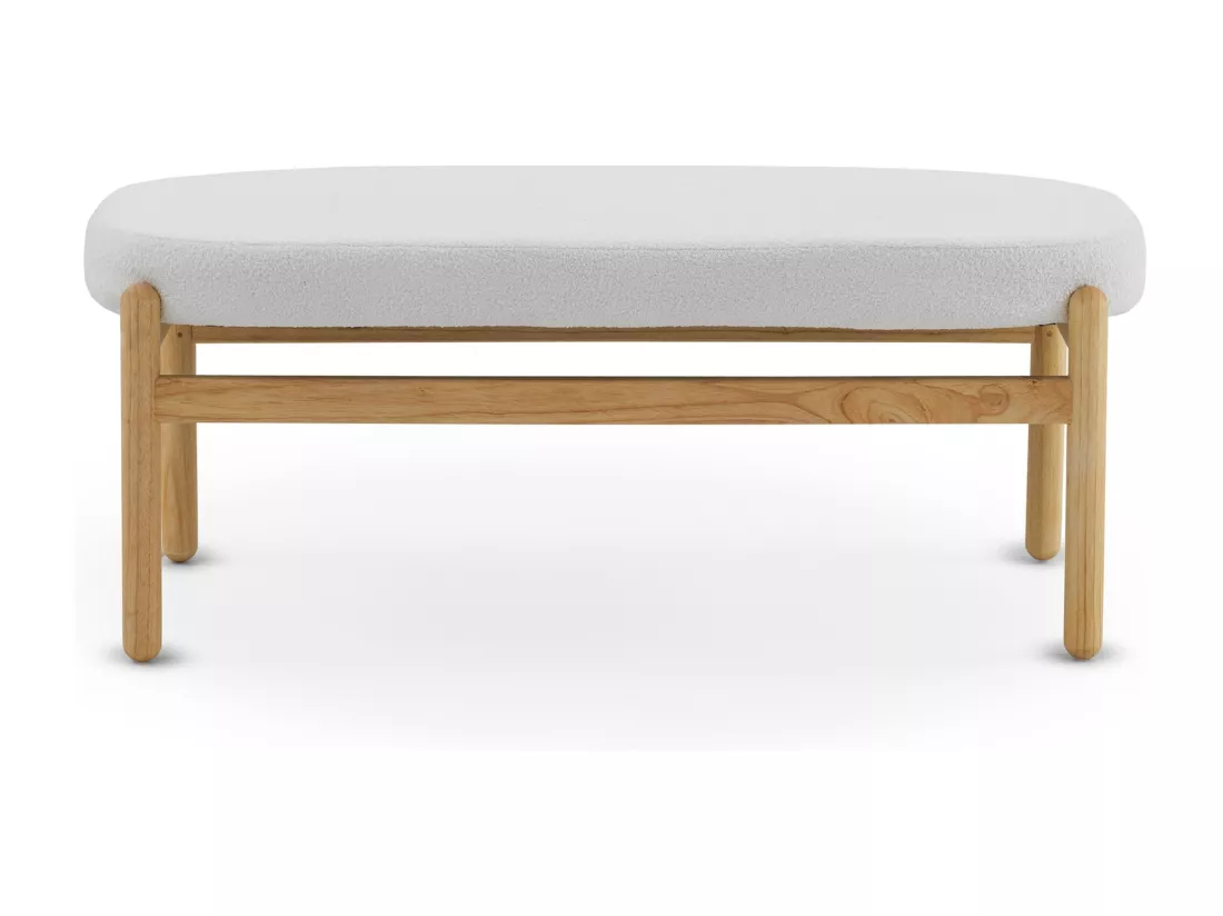 Banc tapissé en boucle blanche avec structure et pieds en pin