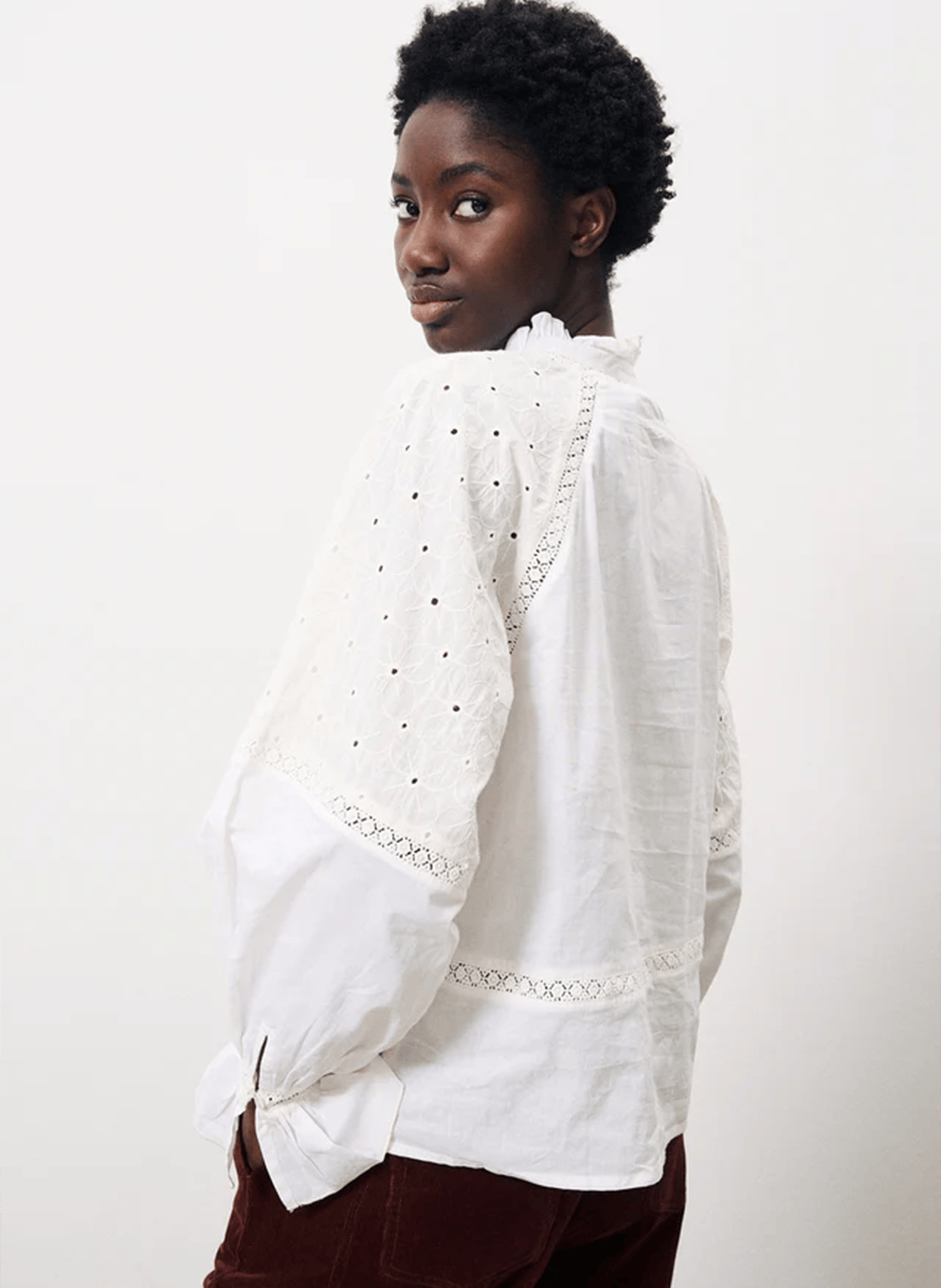 CHADIA - Blouse droite en coton brodé | Beige