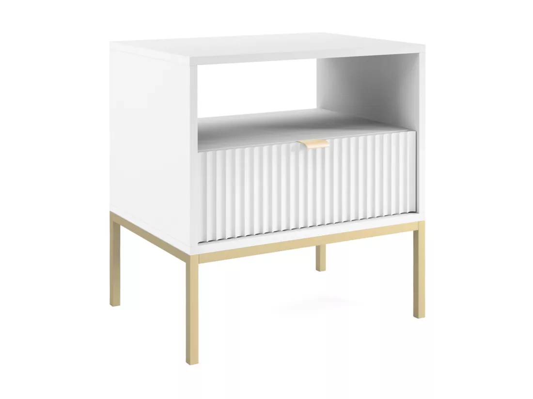 Lot de 2 tables de chevet 1 tiroir et 1 niche - Blanc et doré - LIOUBA de Pascal Morabito