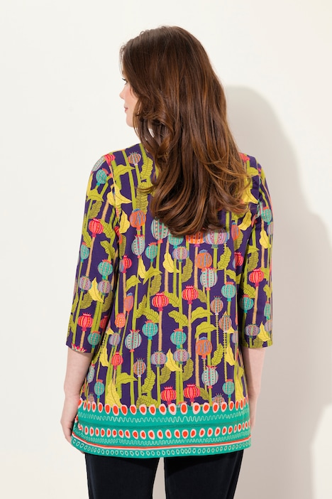 Longshirt, A-Linie, Zierfalten, V-Ausschnitt, 3/4-Arm