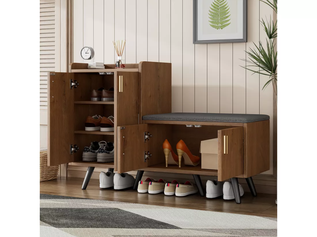 Meuble à chaussures - avec une banquette et 4 portes - Marron