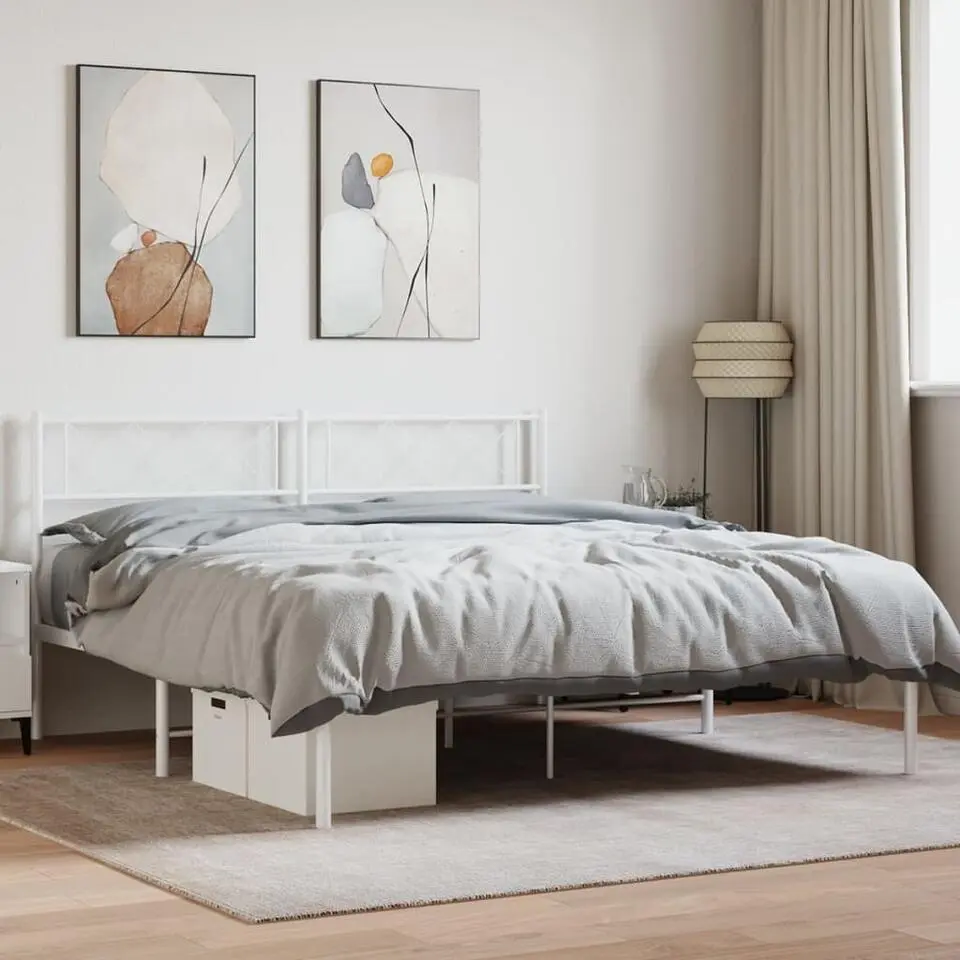 vidaXL - Metalen bed met hoofdbord - Wit - 120x200 cm