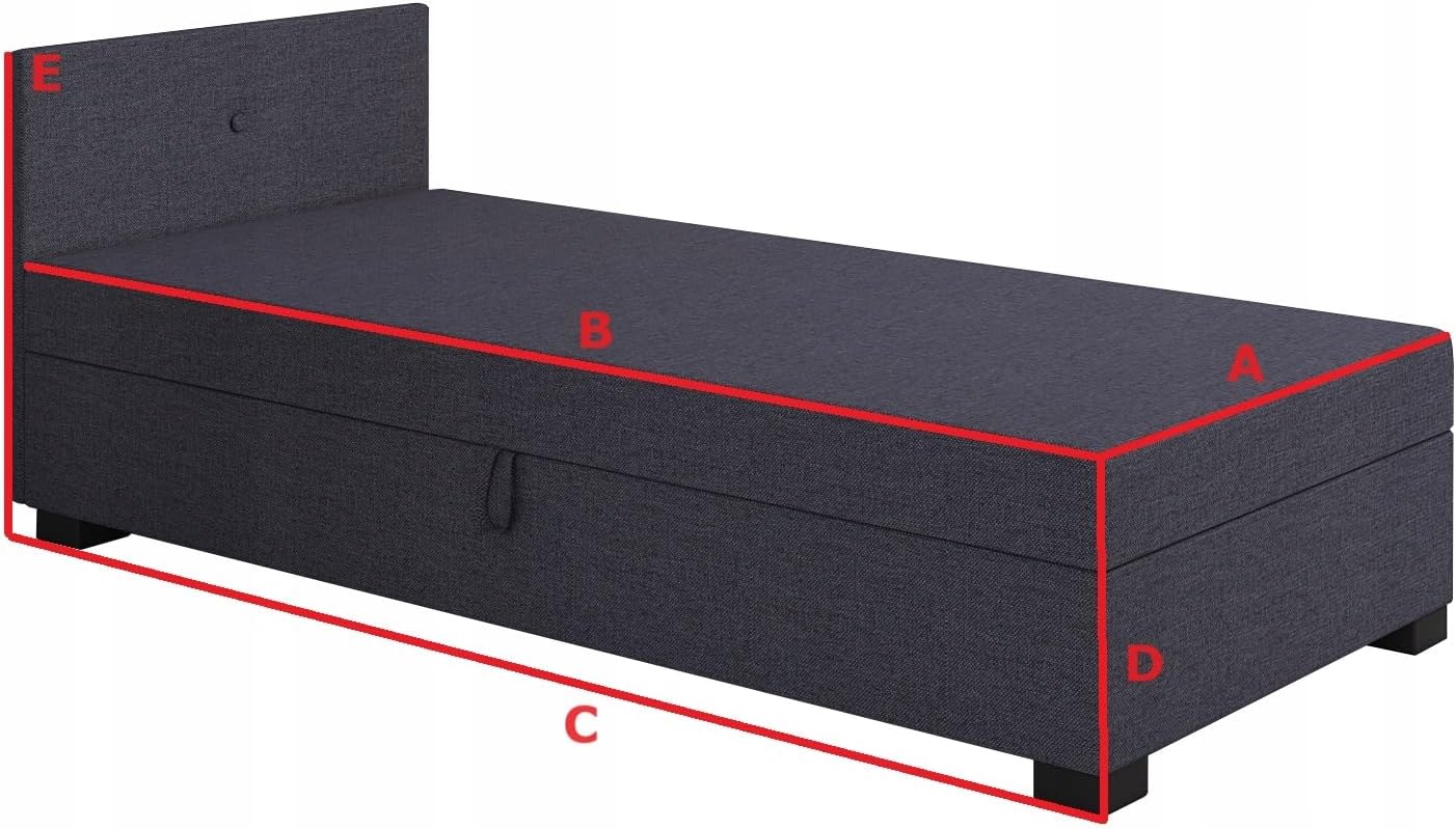 Boxspringbett Lola 120x200x38 cm mit Schaumstoff Matratze, Bett mit Matratze, Polsterbett mit Bettkasten, Gepolstertes Einzel Bett, Schlafsofa - Dunkelgrau