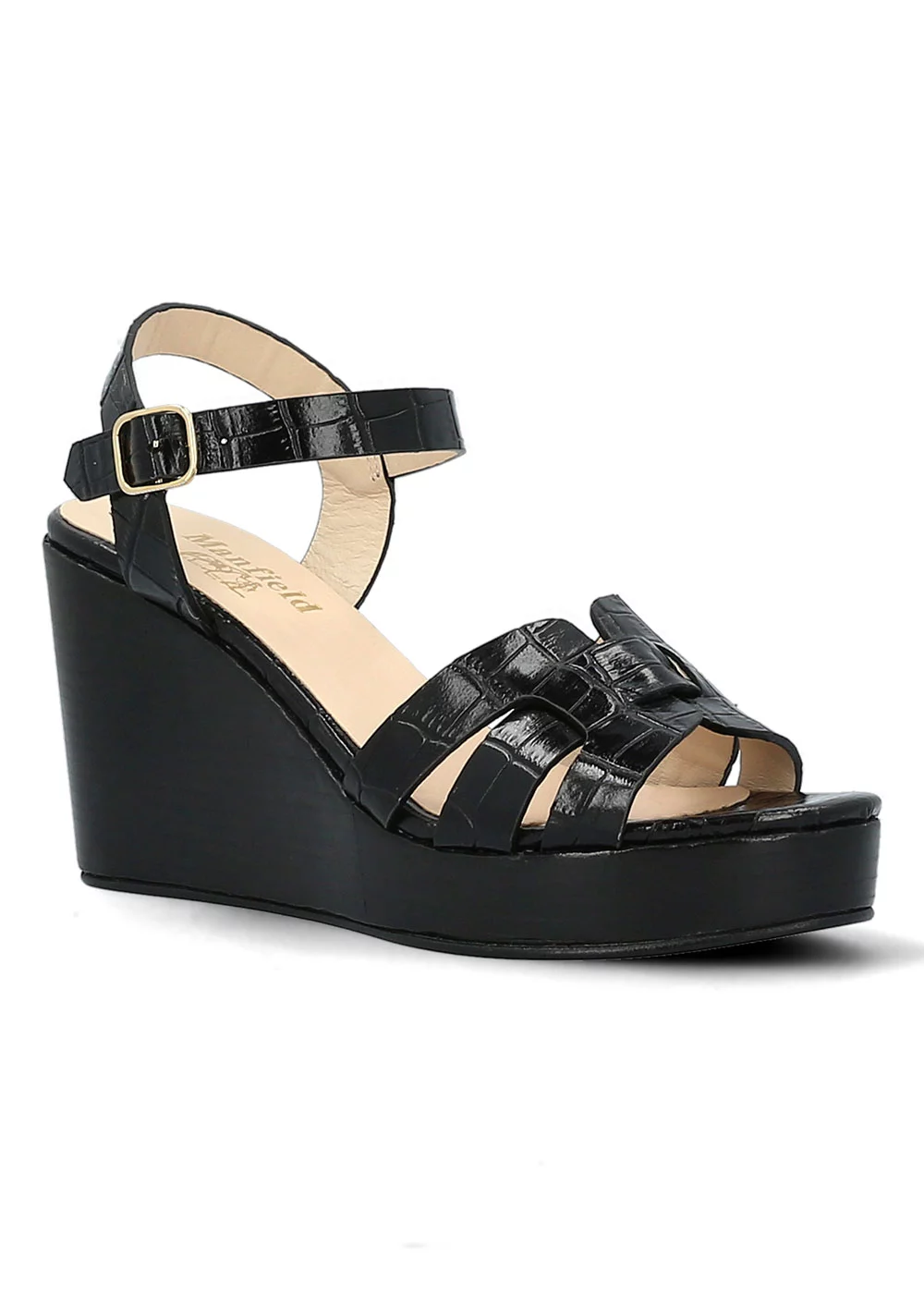 SANDALE TREVISE CROCO NOIR