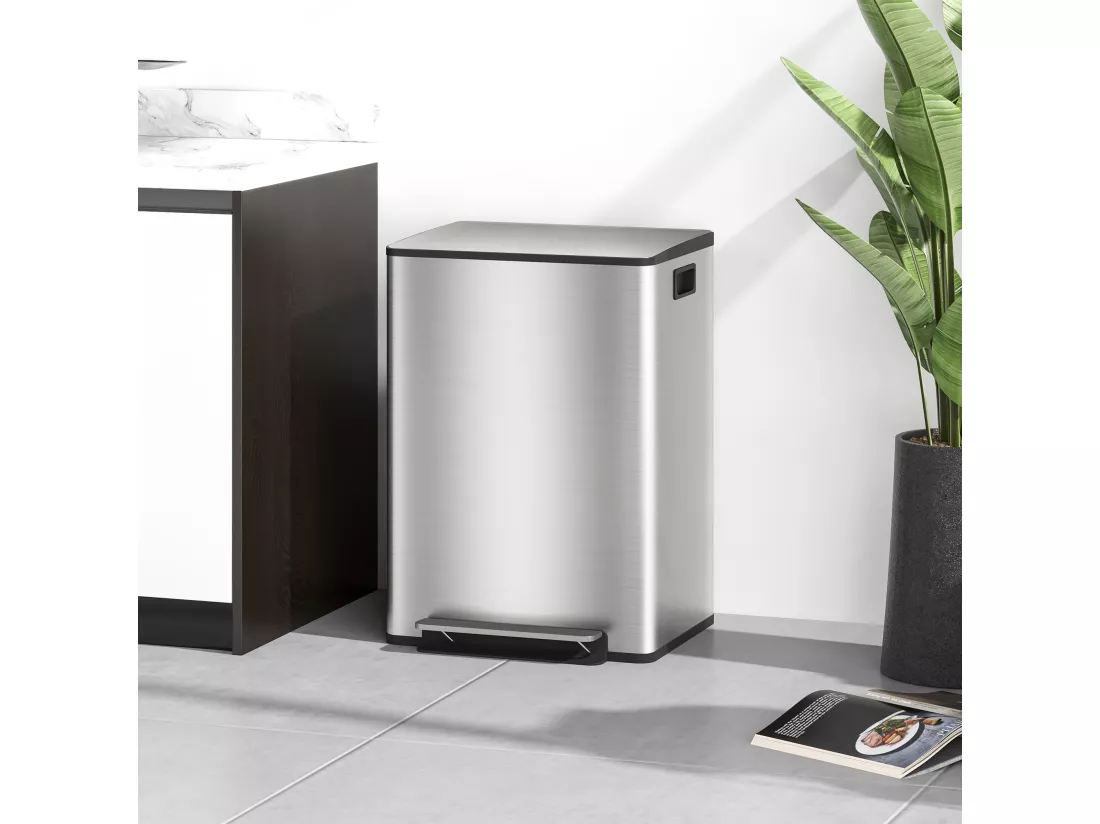 Poubelle de cuisine à pédale 2 compartiments 2 x 30L - seaux amovibles - acier inox. brossé