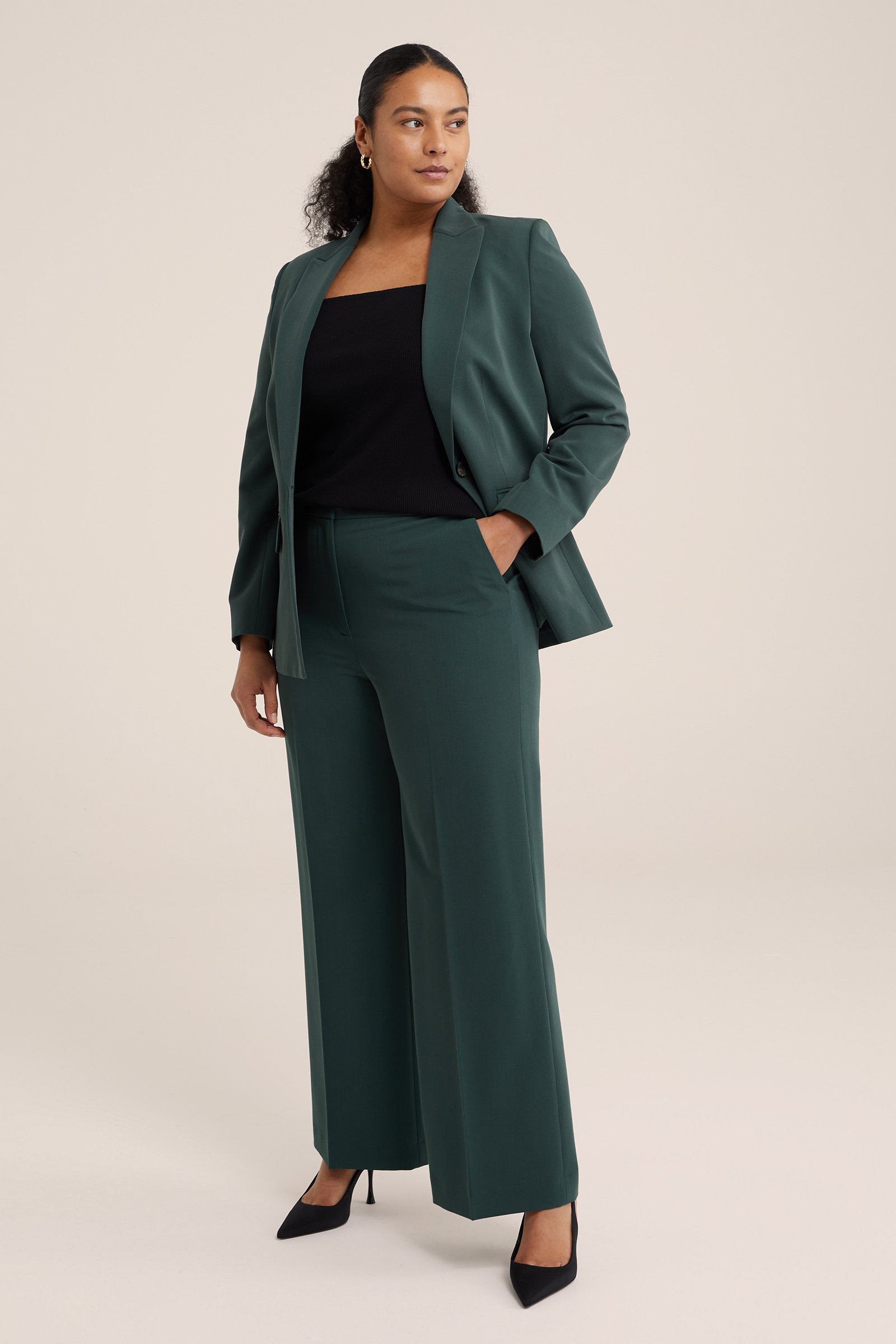 regular fit pantalon - Curve WE Fashion Donkergroen