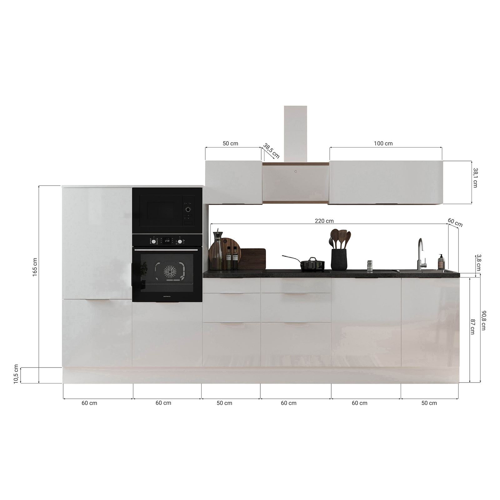 RESPEKTA Küchenblock - Artisan Eiche - mit E-Geräten - 340 cm