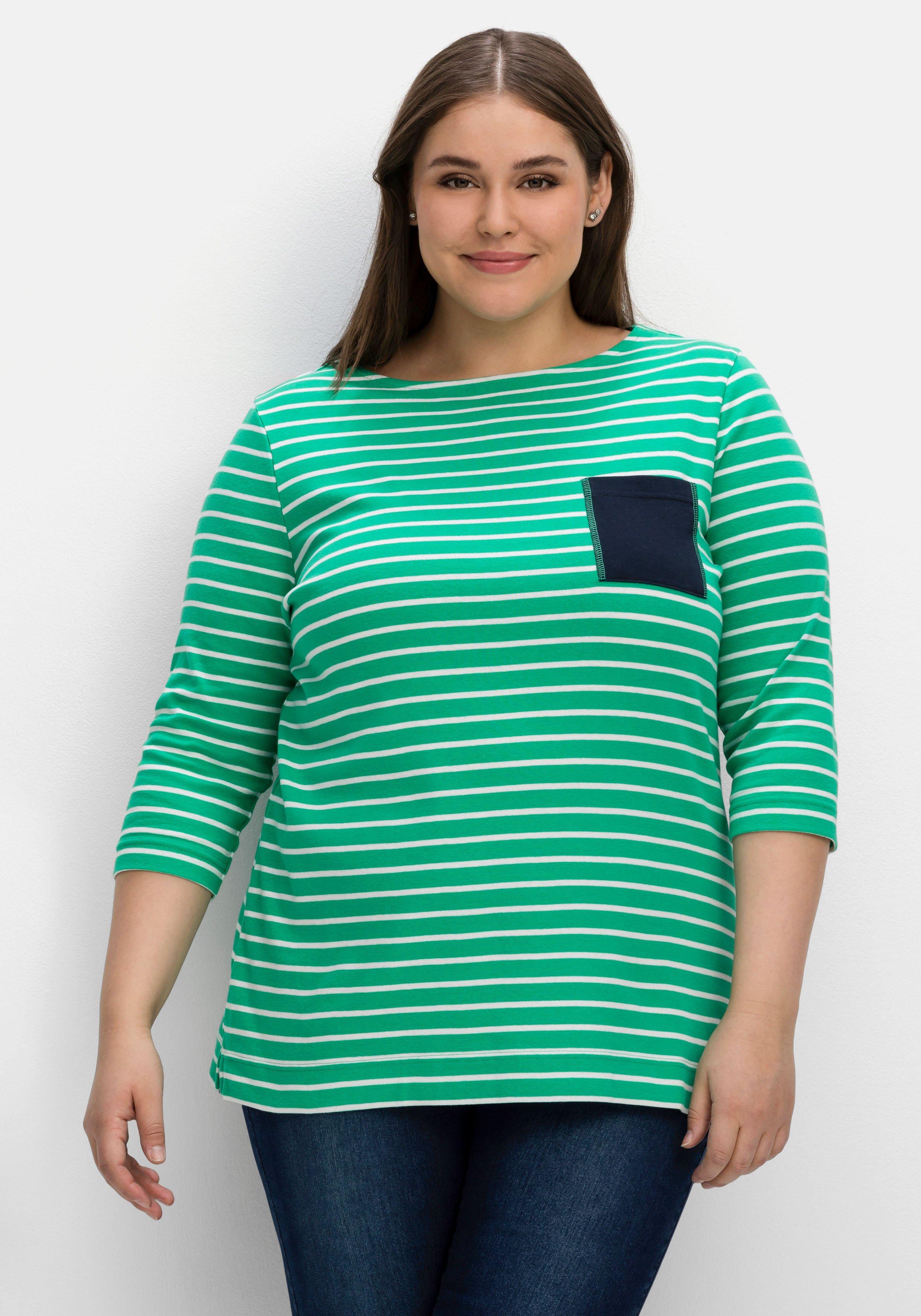 Ringelshirt mit kontrastfarbener Brusttasche