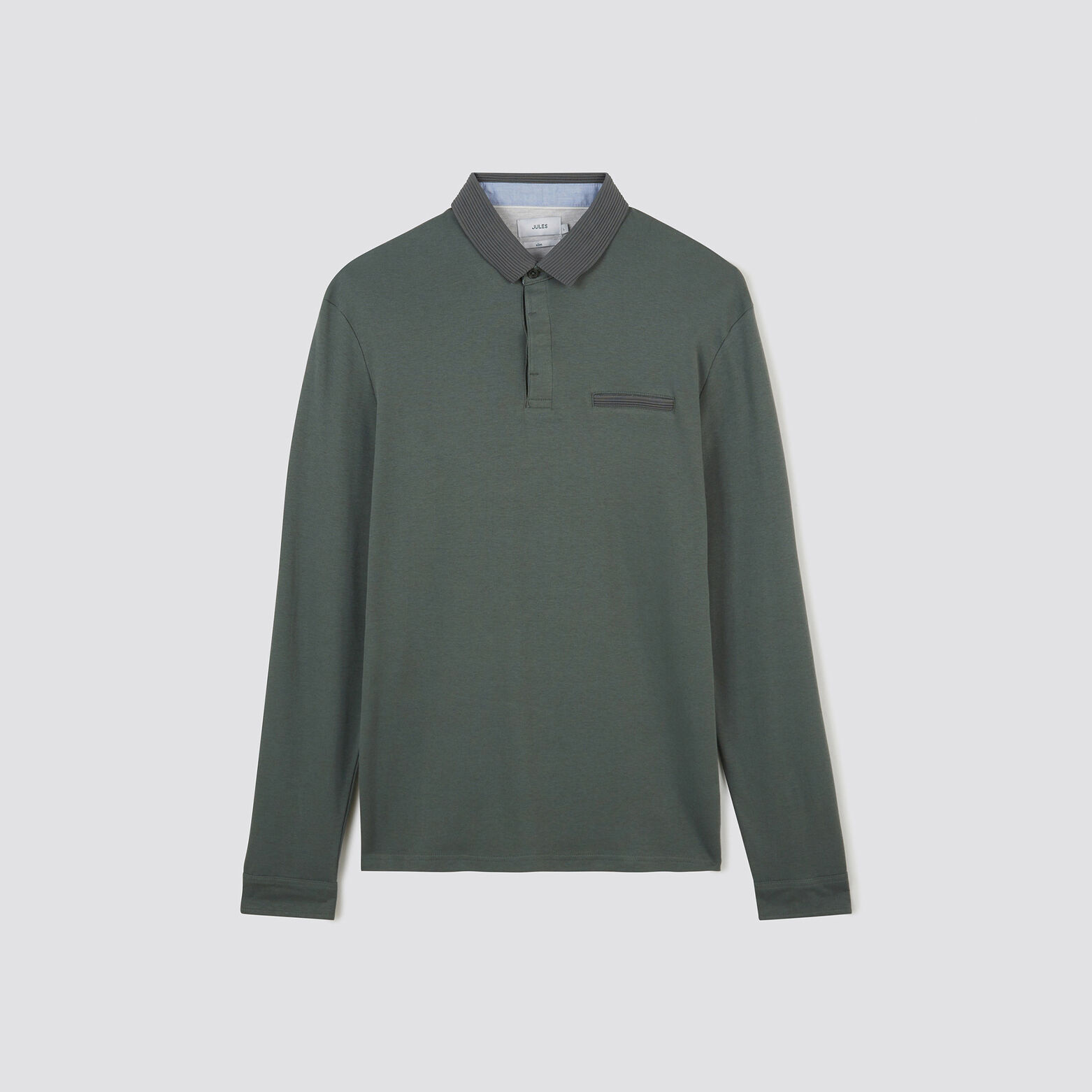 Polo manches longues interlock uni Vert kaki