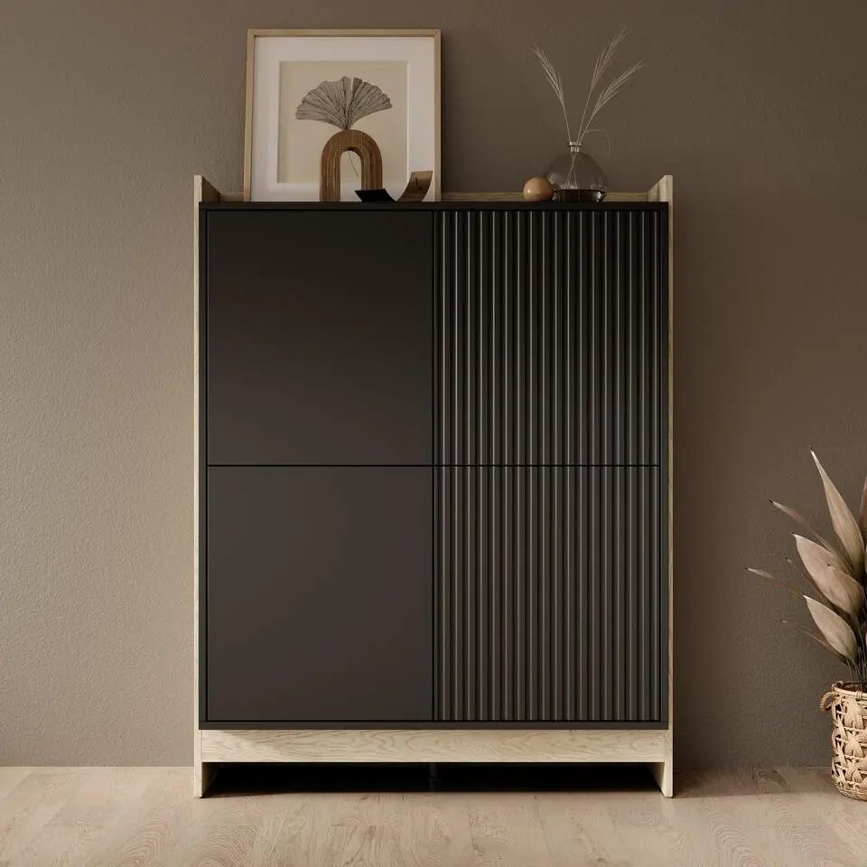 Meubella - Dressoir Benz - Zwart - 100 cm